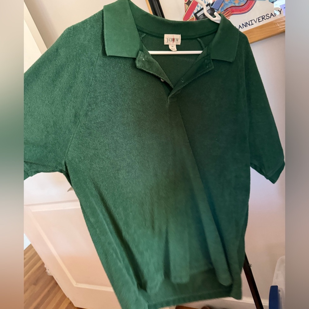 J Crew Men’s Terrycloth Polo - Green, Medium